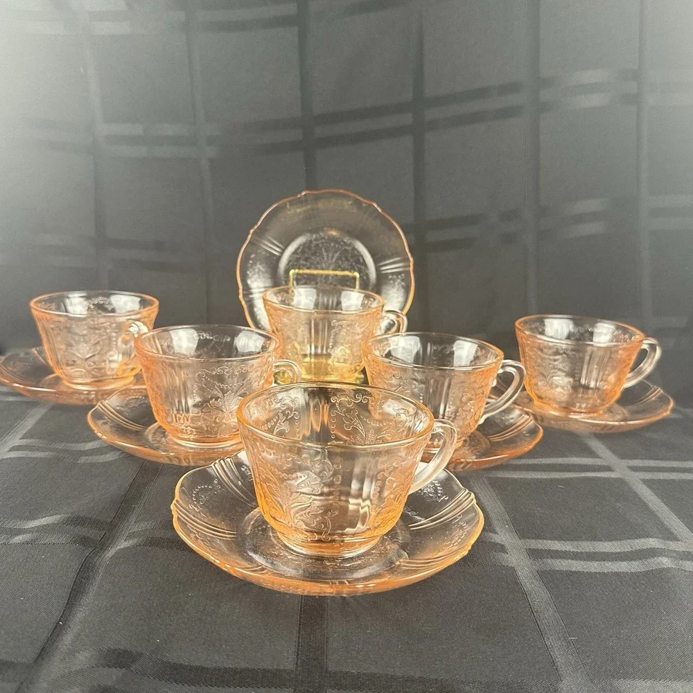 Vtg Macbeth Evans American Sweetheart Pink Depression Glass‎ 2pc Cup Saucer Set